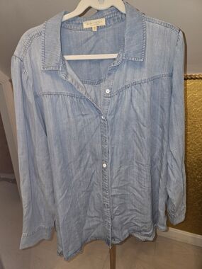 Side Stitch Light Blue Button-Down Denim Shirt
